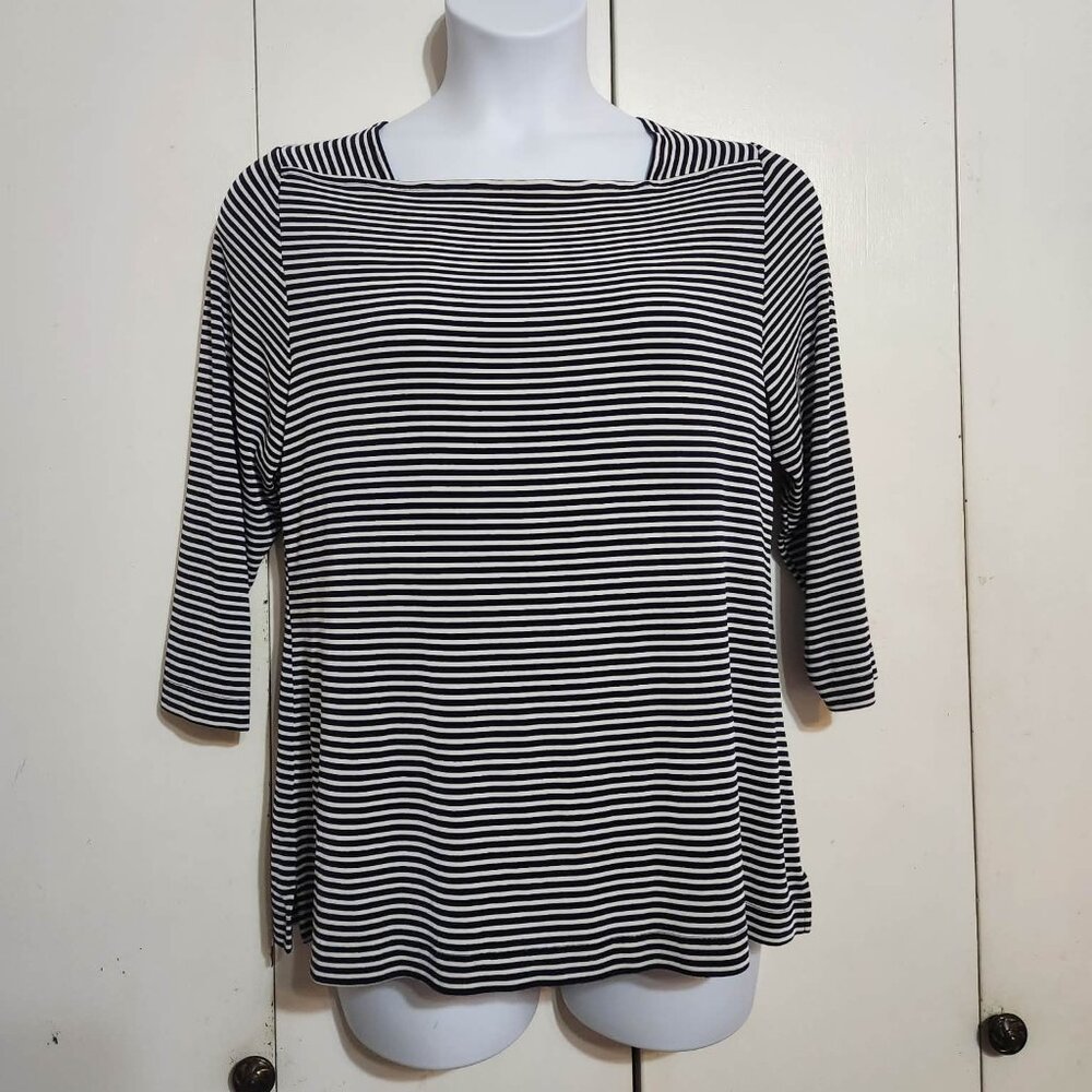 Striped Black and White Boatneck Women's Blouse